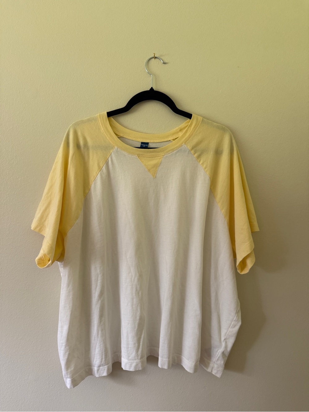 Old Navy White Tee with Pale Yellow Raglan Sleeves